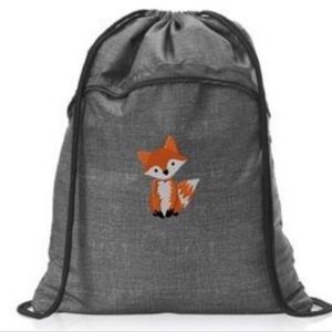 Thirty-One Cinch Sac Charcoal Crosshatch w/ orange Fox NWT 🦊